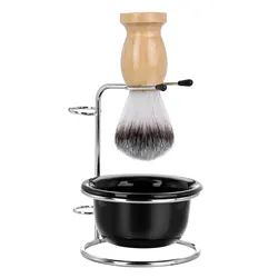 Wooden Handle Mens Shaving Brush Set, Soft Hair Shaving Brush, Stainless Steel Shaving Stand & ABS Shaving Bowl for Men Wet Shav