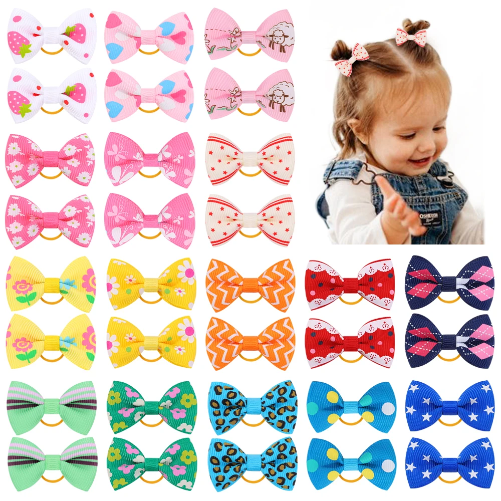 10pcs New Mini Print Bowknot Girls Baby Hair Accessories Princess Headwear Kids Elastic Hair Bands Headdress Newborn Hair Ropes