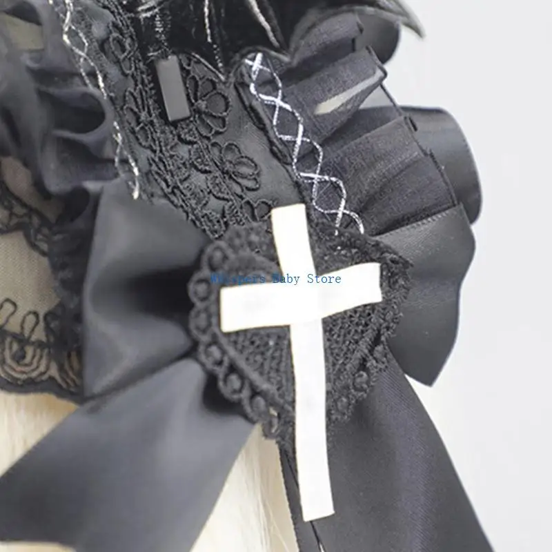 U90E Girl Bowknot Headbands with Pleated Lace Halloween Photography Hair Hoop