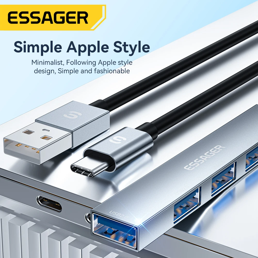 Essager 4 in 1 USB Hub to Type C USB 2.0 for Macbook Air Pro Laptop Dock Station Splitter