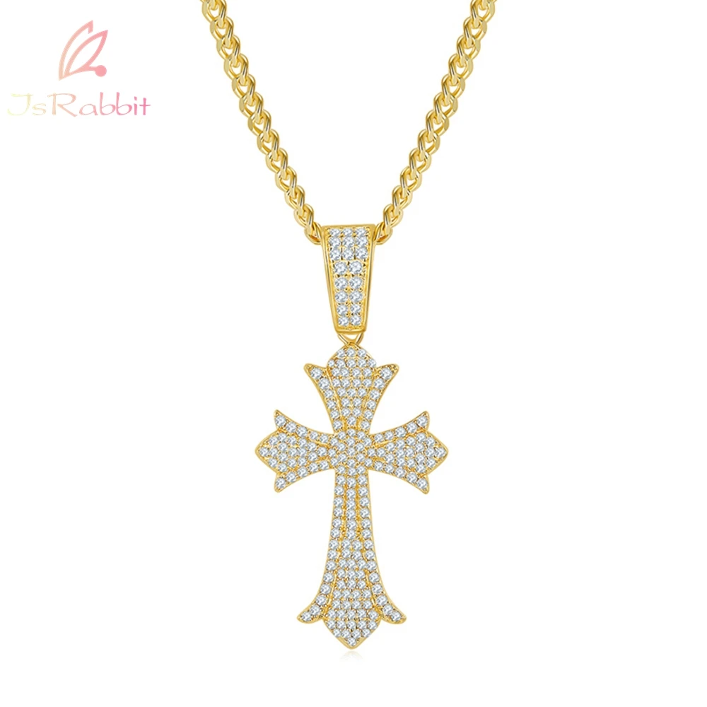 

IsRabbit 18K Gold Plated D Moissanite Full Diamonds Cross Pendant Necklace 925 Sterling Silver Hiphop Rock Jewelry Drop Shipping