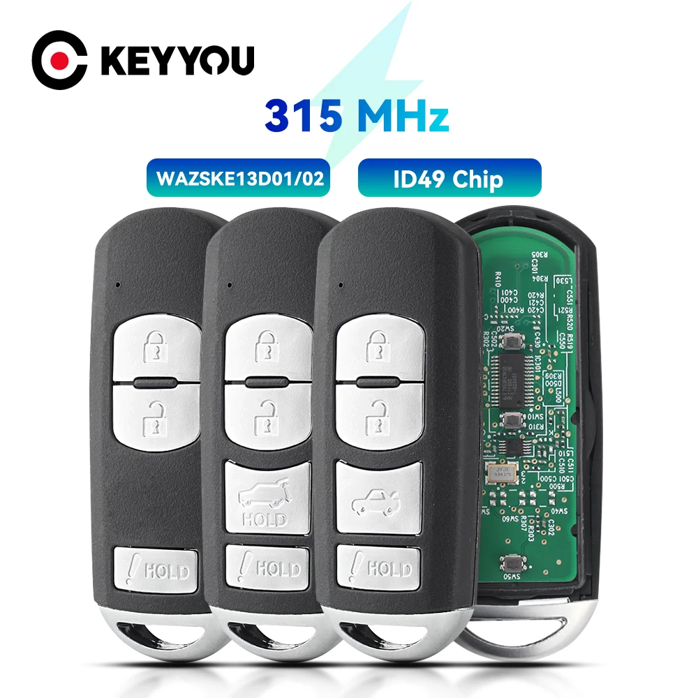 KEYYOU Car Remote Key For Mazda CX-3 CX-5 Axela Atenza 2015-2018 SKE13E-01/02 ID49 433MHz Promixity Card