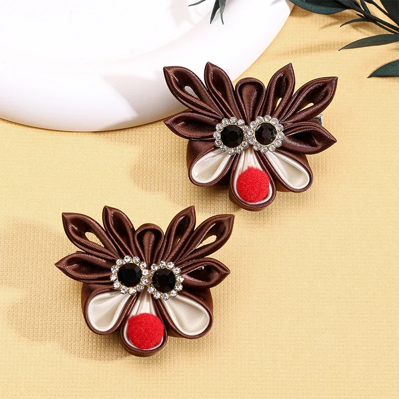 Oaoleer 2Pcs Christmas Elk Christmas Tree Hairpin with Rhinestone For Baby Girl Animals Hairclip Hairgrips Kids Hair Accessories