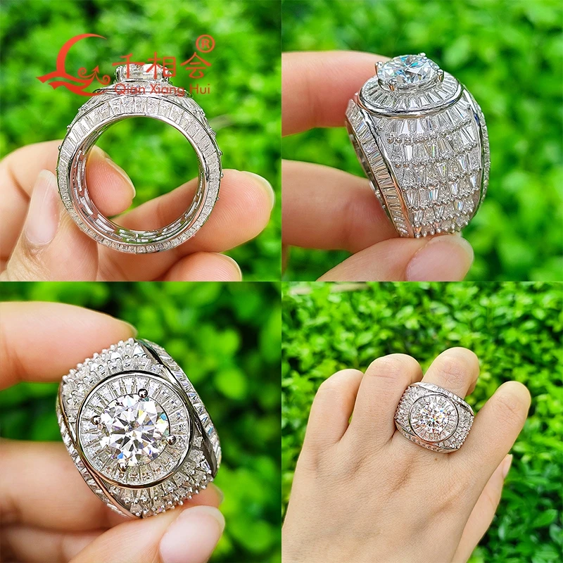 Imagem -04 - Redondo Branco Moissanite com Eternidade Trapezóide Anel Masculino 925 Prata Hip Hop Amigos Presente da Forma Jóias 4ct 10 mm