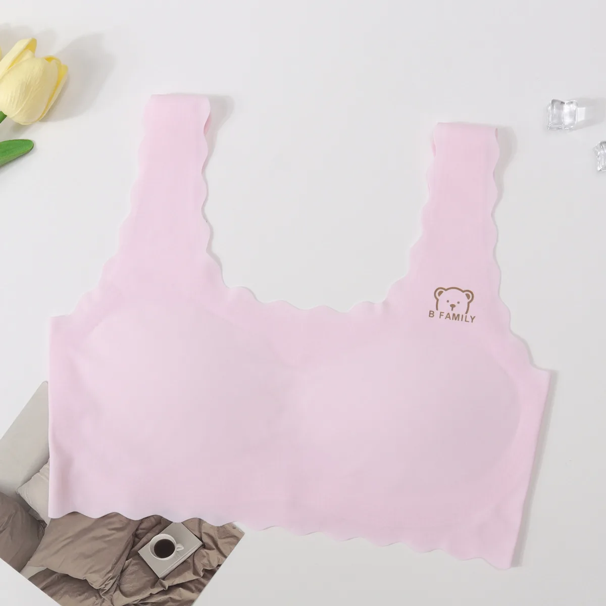 Adolescent Girls' Seamless Underwear Lightweight Breathable Soft and Comfortable Girls' Solid Color Vest Cute Simple Daily Bra