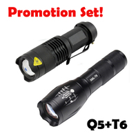 Promotion Set! Hot Sale LED Flashlight XML-T6 Tactical flashlight + Q5 Mini Torch Lanterna Zoomable Waterproof Flashlight Bike