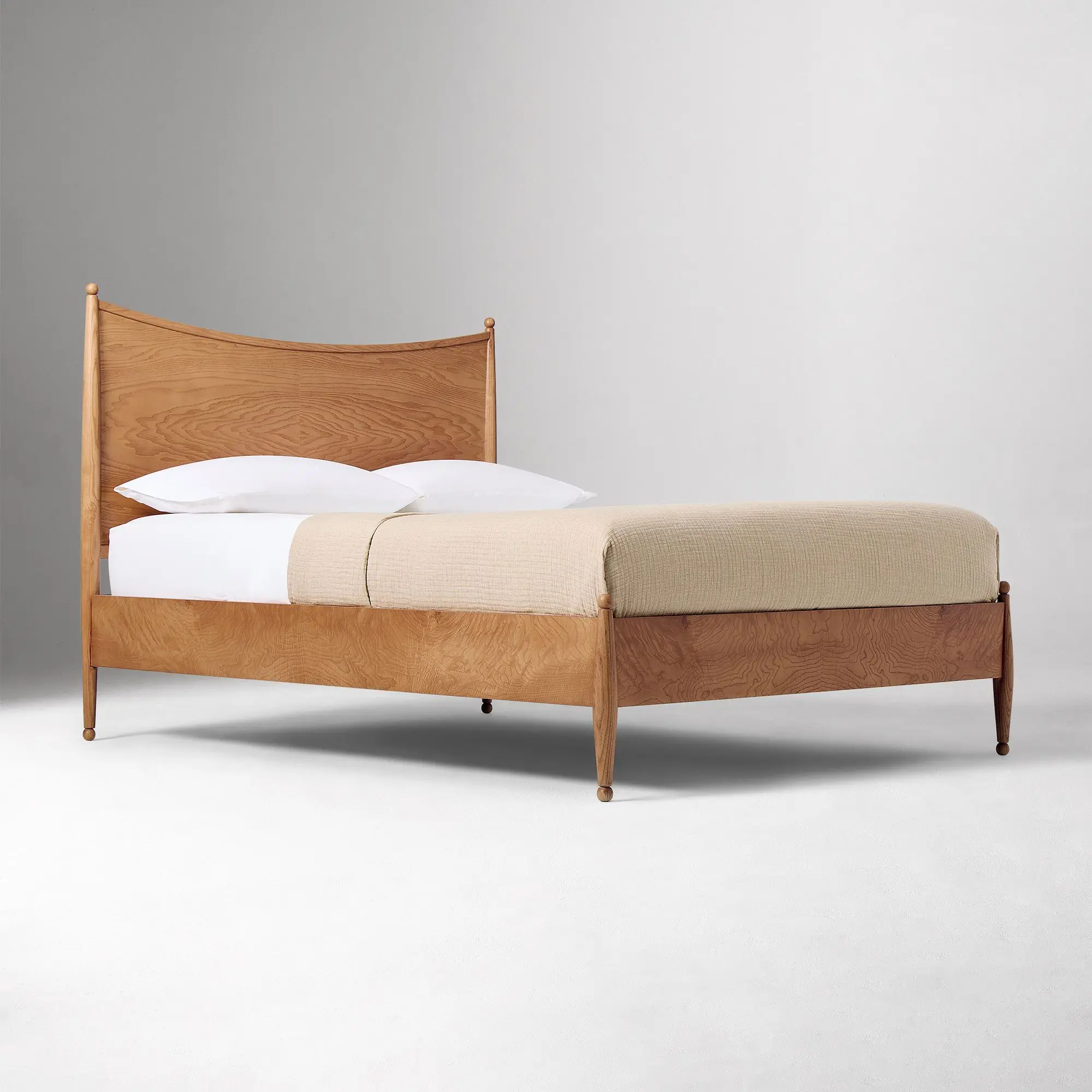 

*Modern Luxury Bedroom Furniture King Size Bed Double Bed Curved Wood Bed Frames with Headboard