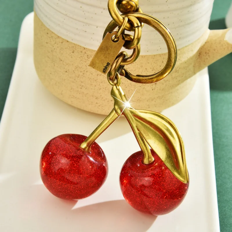 Refurbished fashion red cherry keychain summer fruit Cherry pendant keychain women men jewelry bag accessories gift