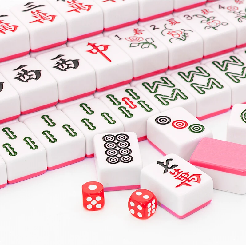 

Mahjong cards household hand rubbing 40mm high-end 144 pieces gift soft bag tablecloth dice chips family fun table game mj17