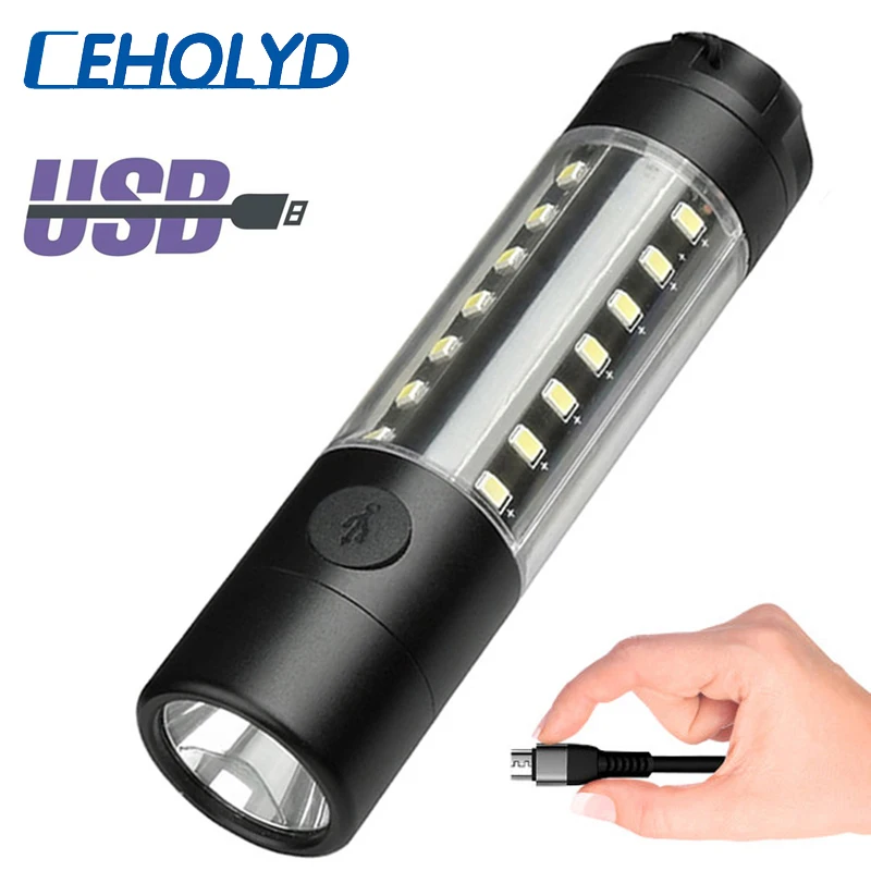 

Ceholyd Uilt in 18050 Battery XM-L T6 & 28pcs SMD 2835 Led Flashlight Usb Rechargeable 6 Modes Torch Lantern for Camping