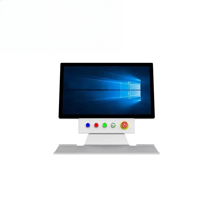 

The control panel of the industrial support arm system displays a 21.5-inch touch screen