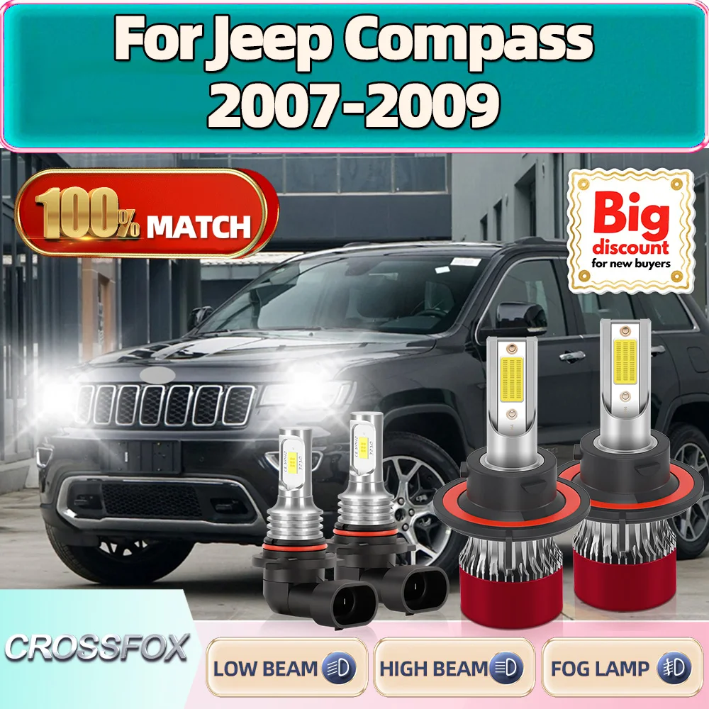 

CROSSFOX для Jeep Compass 2007 2008 2009 2 шт. турбо светодиодная лампа для фар 40000LM автоматическая ампула фары 200 Вт легко установить Canbus