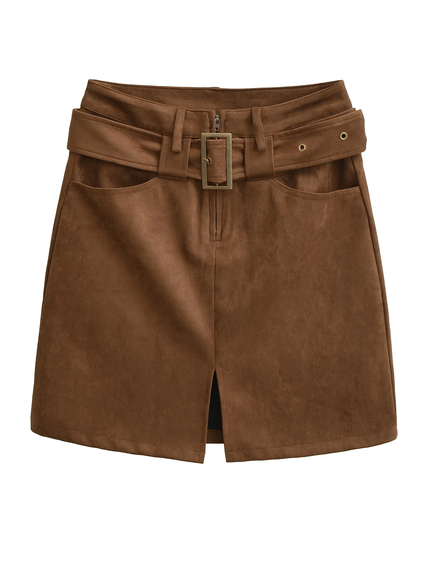 تنورة American Retro Thiened من جلد الغزال f مع حزام تنورة نسائية عالية الخصر للتخسيس وتنورة من قماش البوليستر المنفصل على شكل حرف a #5