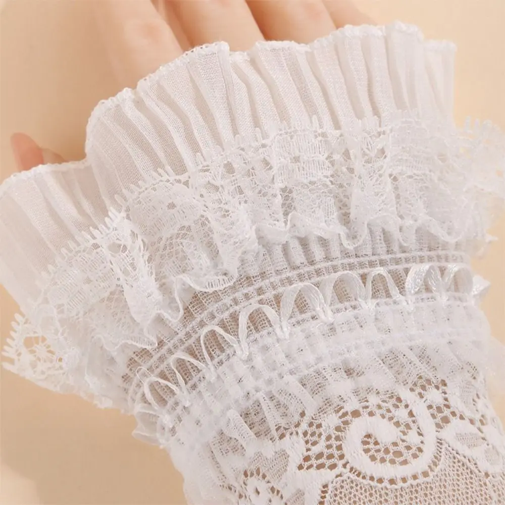 

Fashion Long Lace Cuff Embroidery With Ruffles Fake Cuff White Black False Sleeve Cuffs Women