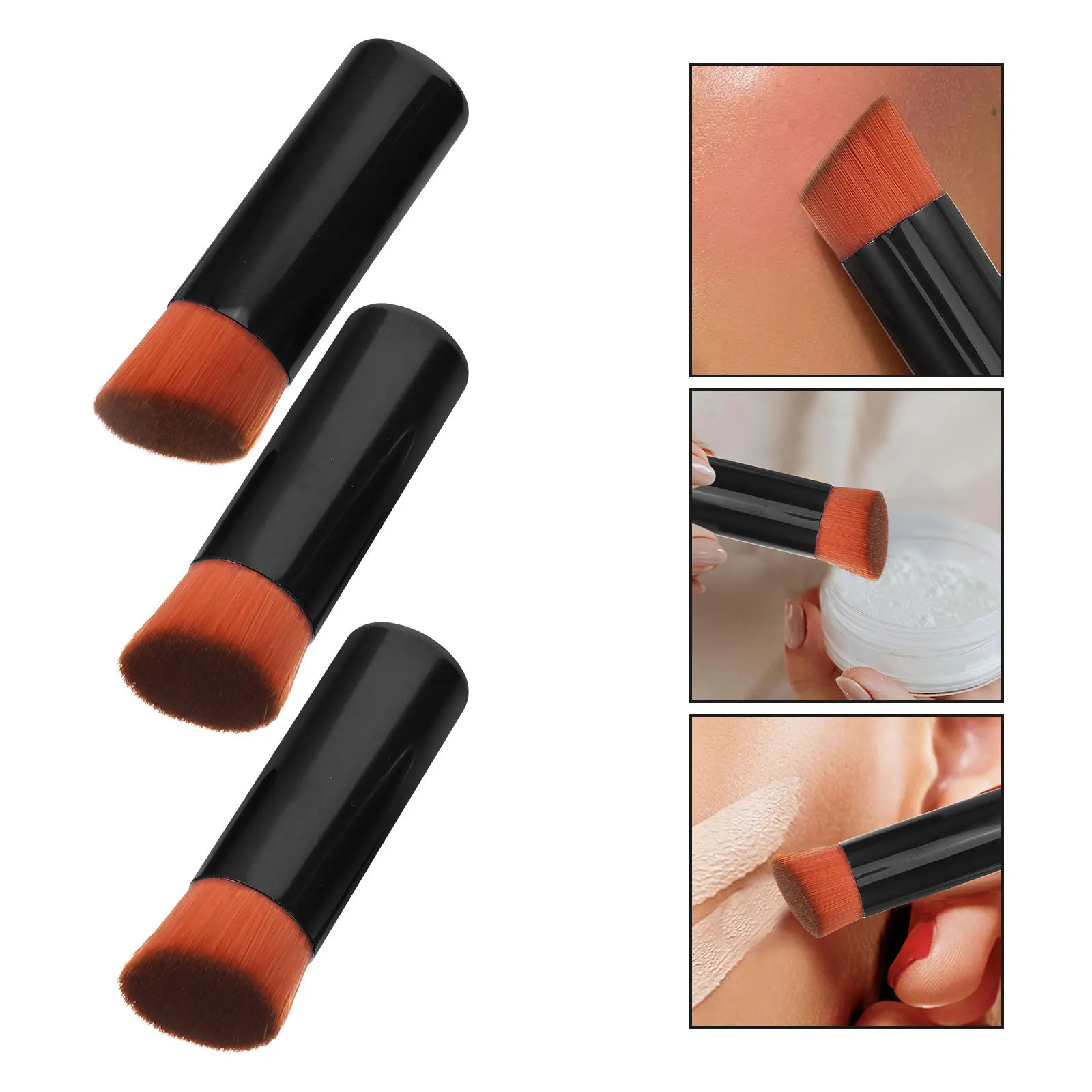 

3Pcs Foundation Brush Set Soft Bristles Seamless Application Portable Travel Design Elegant Tube for Streak-Free Makeup Blending