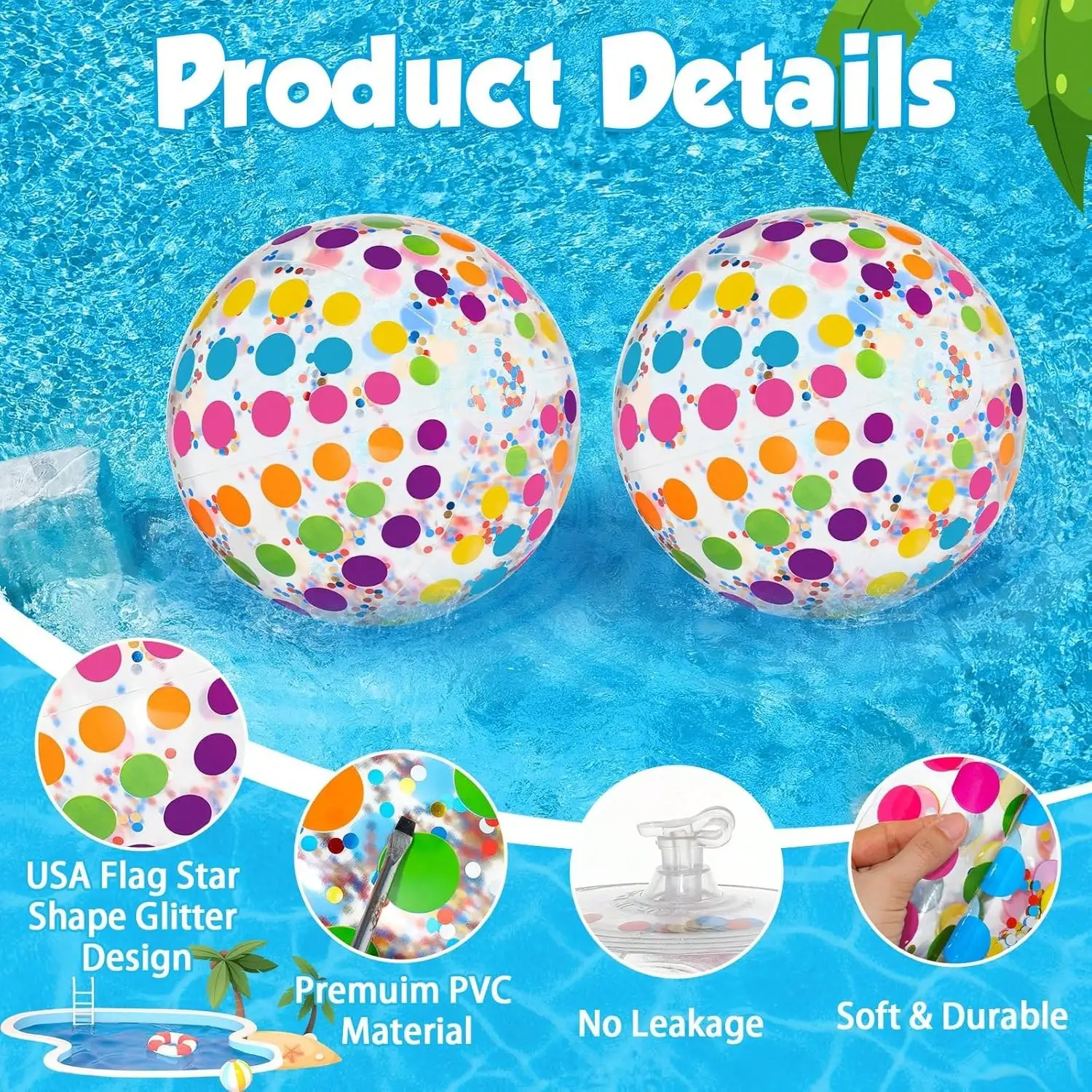1pcs Dotted Striped Inflatable Ball for Pool Party & Interactive Games