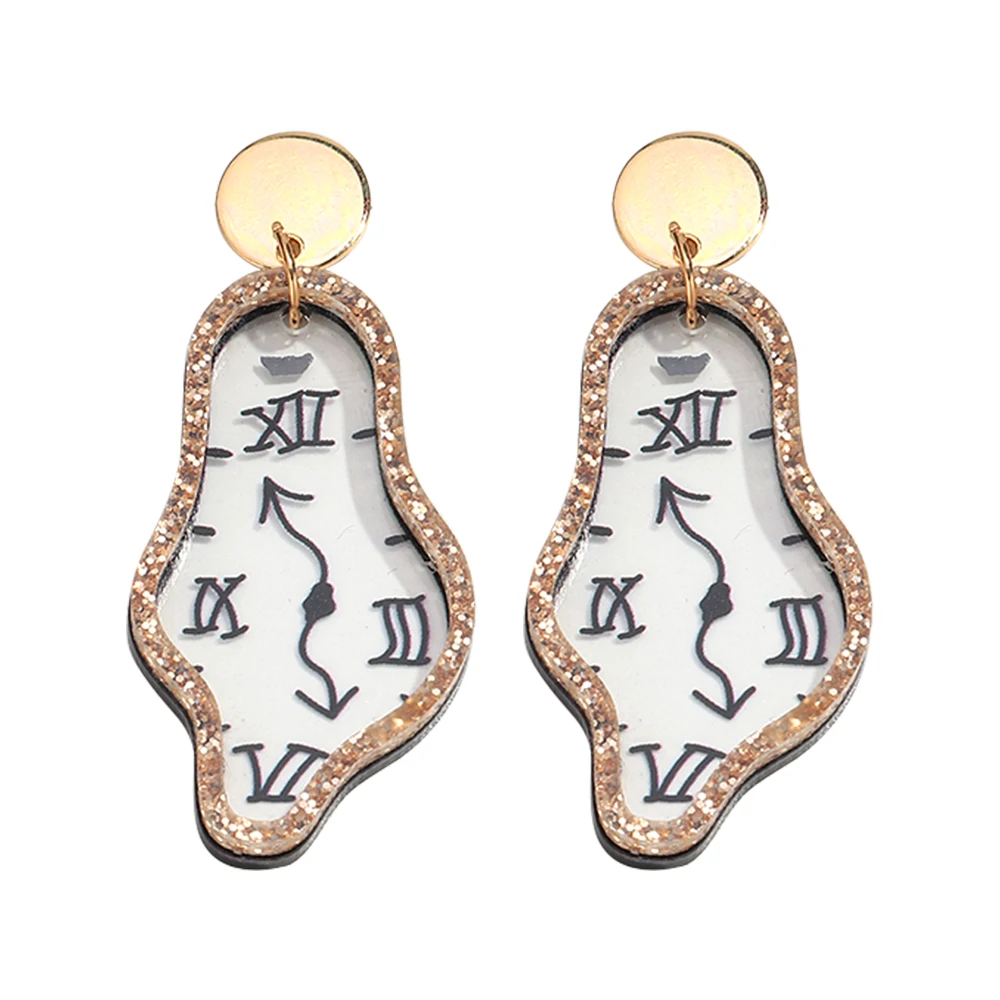 Persönlichkeit Acryl Unregelmäßige Gebogene Uhr Tropfen Ohrringe Luxus Glitter Twisted Anhänger Ohrring für Frauen Urlaub Party Geschenke
