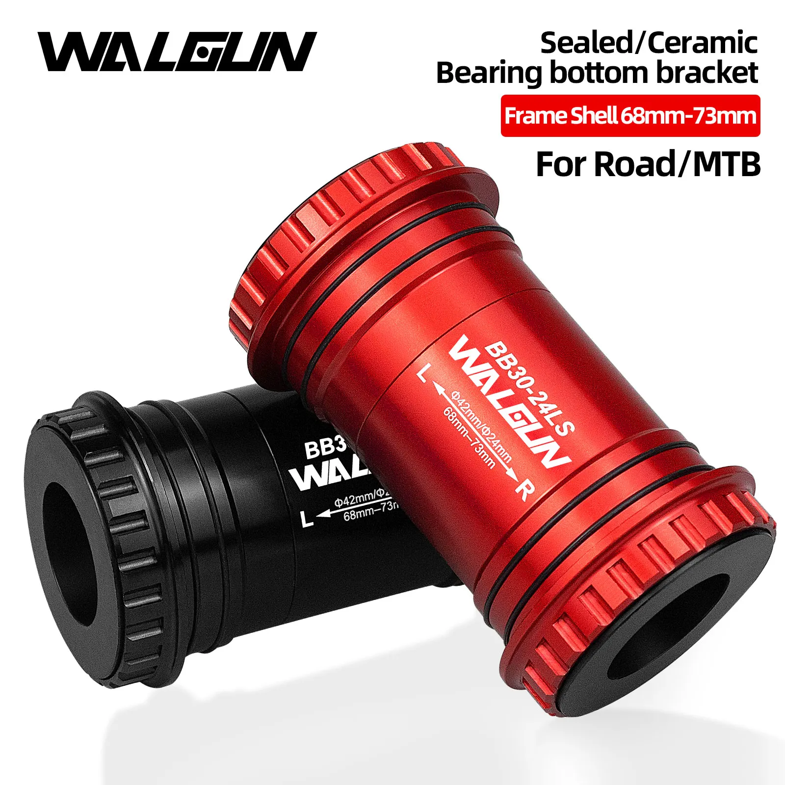 Walgun MTB Bike Bottom Bracket Ceramic Bearing BB30/24 BB30 DUB On Lock Shaft Press Fit 42mm For Shiman SRM GXP DUB Cranksets