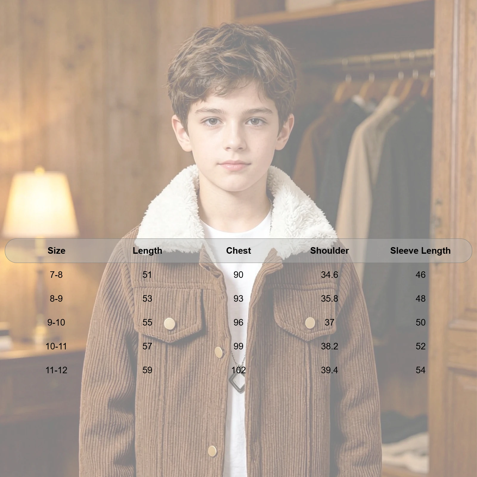Kids Boys Fleece-lined Corduroy Coat Jacket Furry Collar Long Sleeve Button Tops for Casual Daily Life Family Gathering