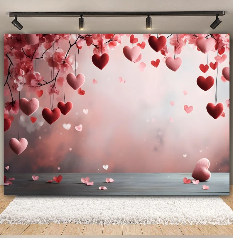 Valentine\'s Day Backdrop Glitter Light Bokeh Red Love Heart Flower Wedding Party Couple Portrait Photography Background Decor