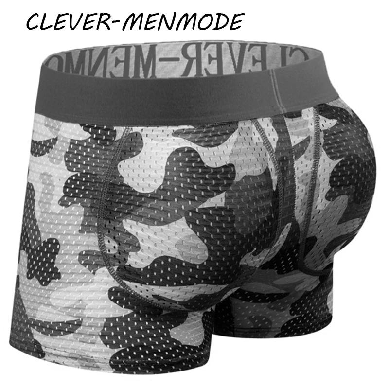 

CLEVER-MENMODE Men's Sexy Butt Raiser Enlarged Ass Push Pad Boxer Mesh Breathable Ass Enlarged Panties Ass Upholstered Lingerie