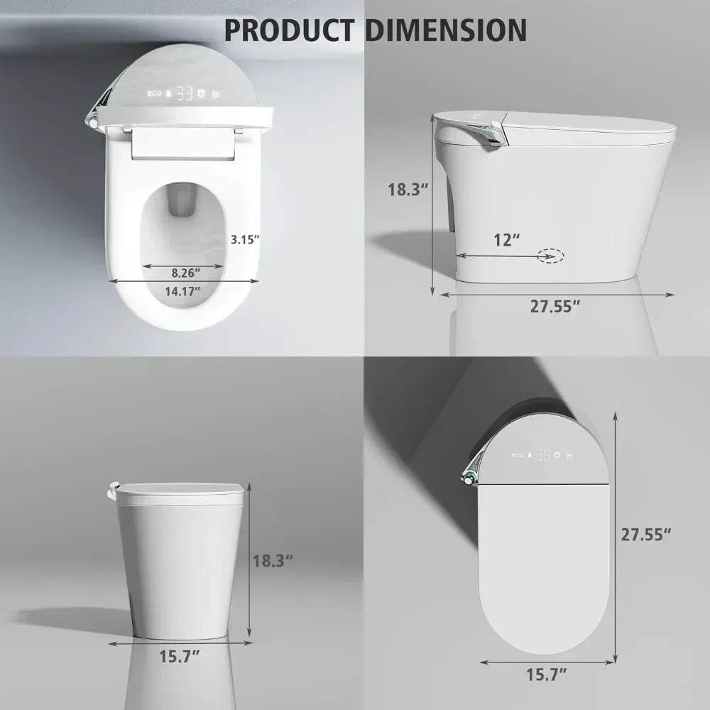 Smart Toilet with Bidet Built in, Auto Lid Opening, Heated Seat, LED Light, Remote Control, Auto Flush, Smart Toilet