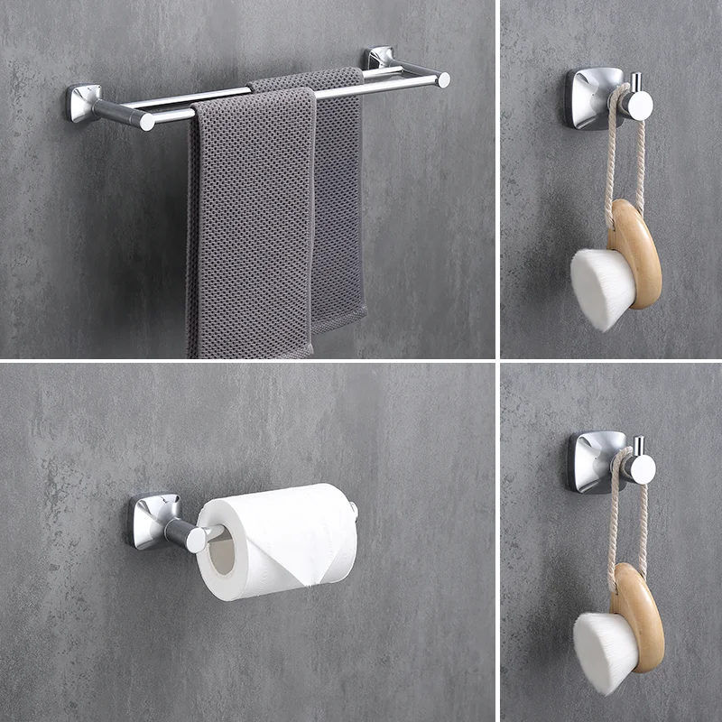Chrome Perforated Towel Rack Shelf Simple Stainless Steel Bathroom Accessories Single Rod Double Rod Hardware Pendant Set