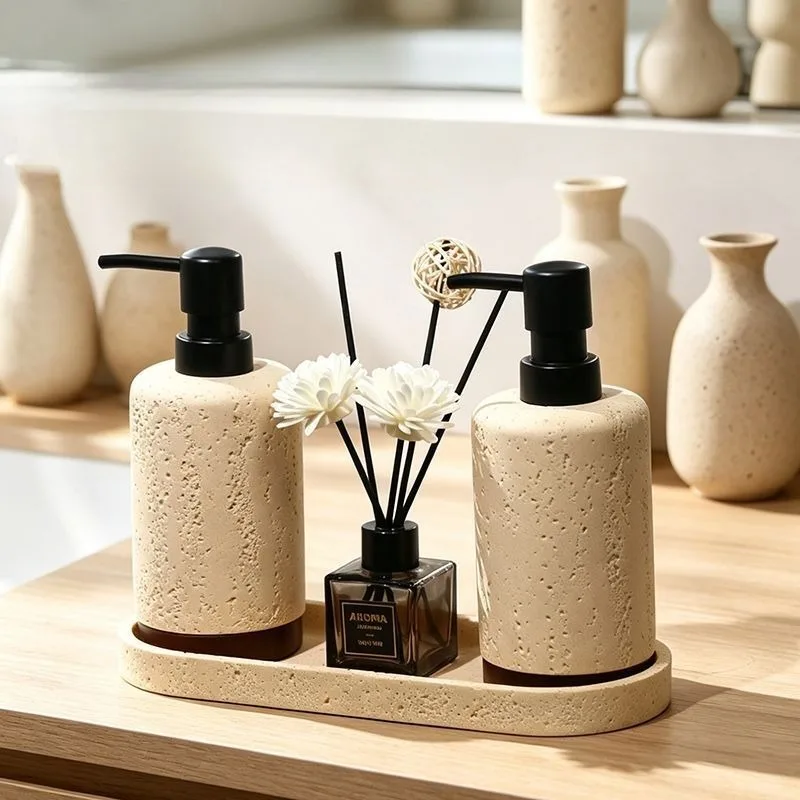 

European Style Sand and Stone Emulsion Bottle Tray Aromatherapy Container Bathroom Shower Gel Shampoo Foaming Storage Bottle New