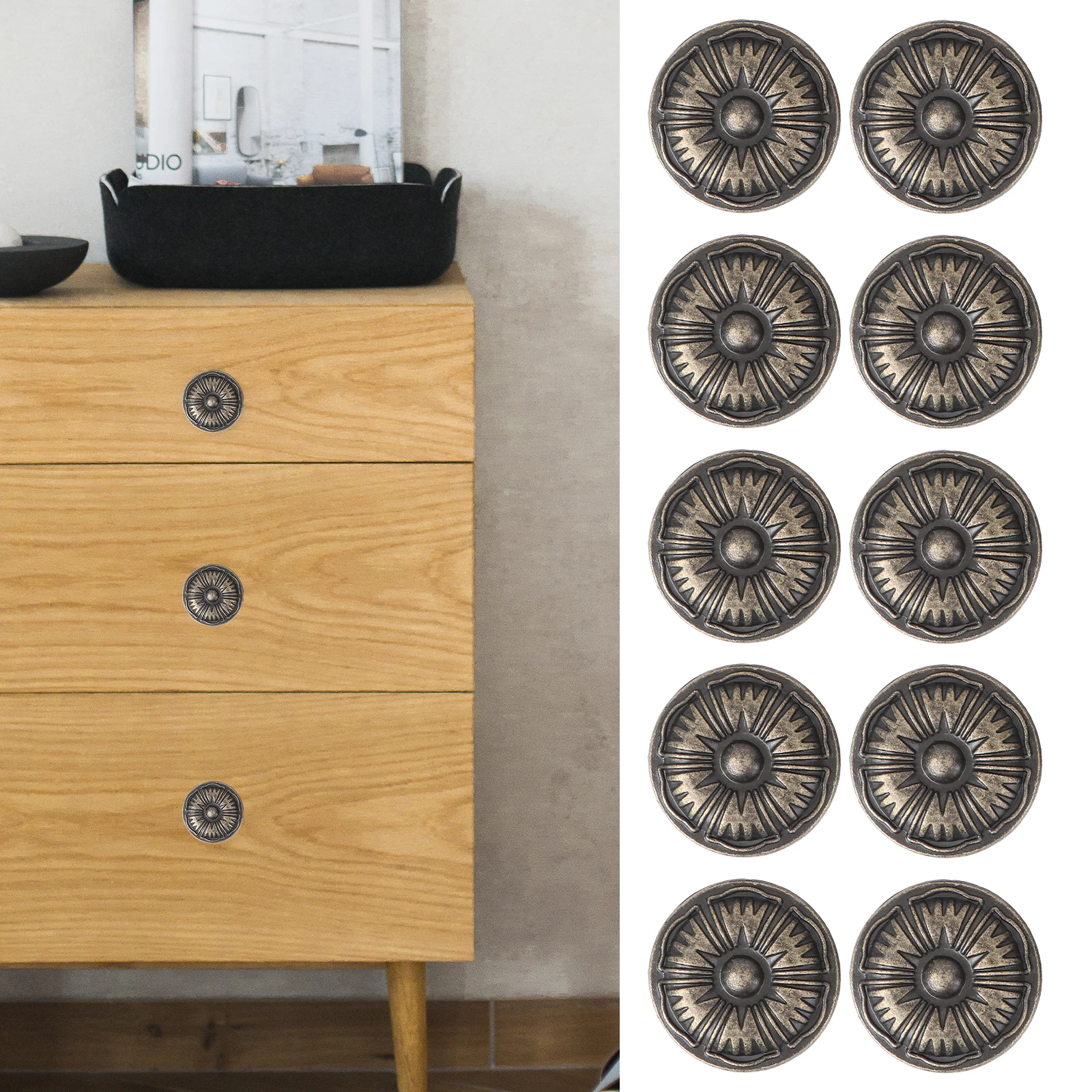 

10 PCS Button Handle Zinc Alloy Furniture Closet Pull Drawer Pulls Round Cabinet