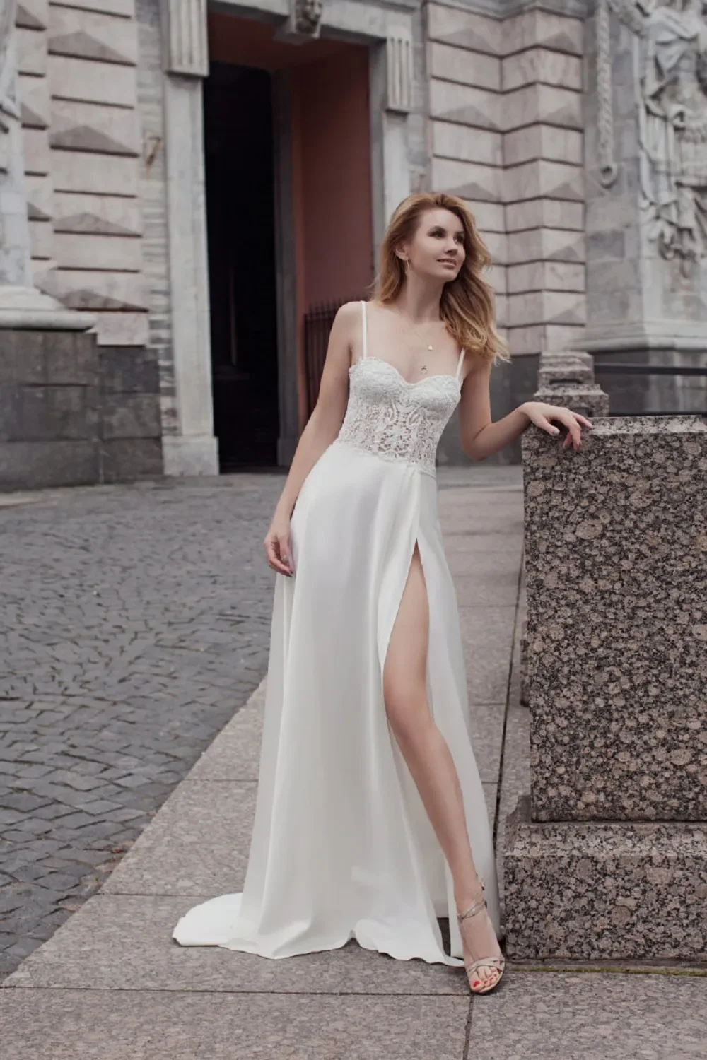 Mn-Robe de Mariée Sexy avec Fente Haute et Bretelles Italiennes, Tenue de Plage Glamour, Col Licou, Ligne A, Auditorium