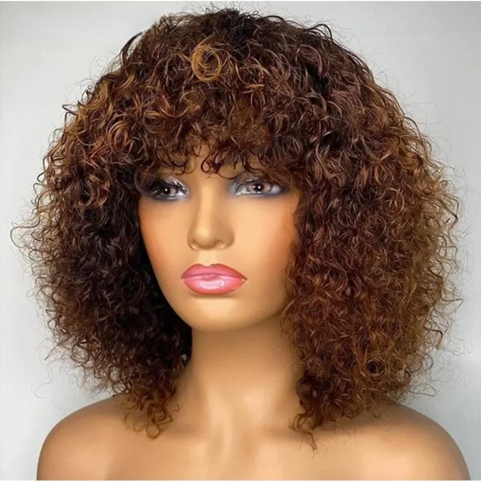 

African Wigs,Women's Wig,African Small Curly Short Curly Hair Explosion Head,Chemical Fiber Wig Headgear brown lace front wig