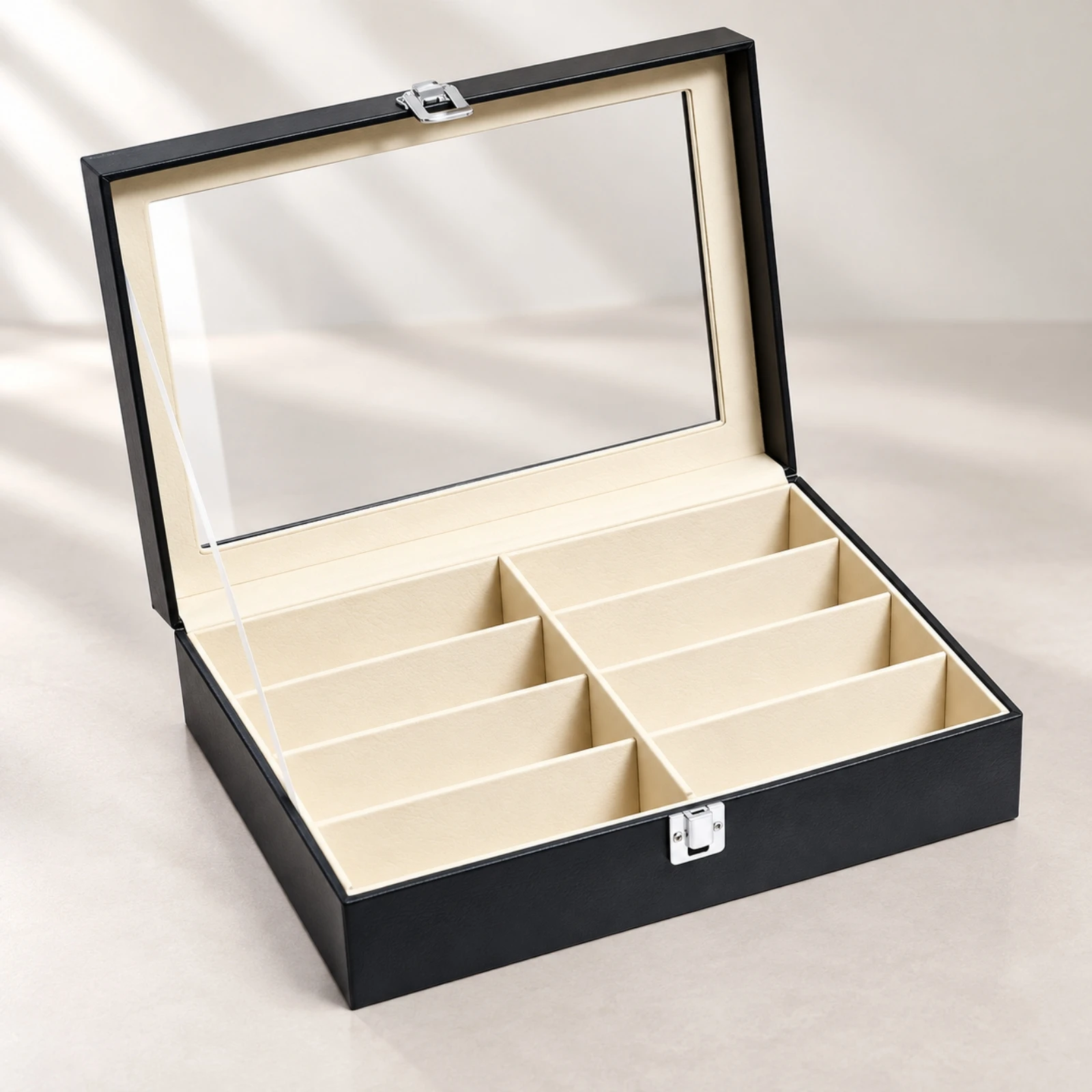 Eyeglass Storage and Display Box Dustproof 8-Compartment Eyeglass Organizer Spacious Scratch-Resistant for Dressing Table