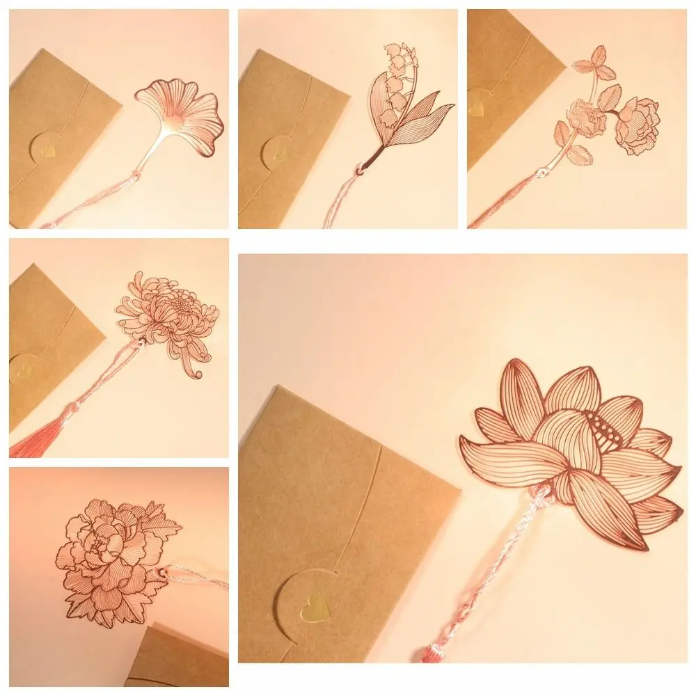 Ginkgo Leaf Hollowed Leaf Flower Bookmark Tassels Chrysanthemum Metal Reading Bookmark Chinese Style Creative