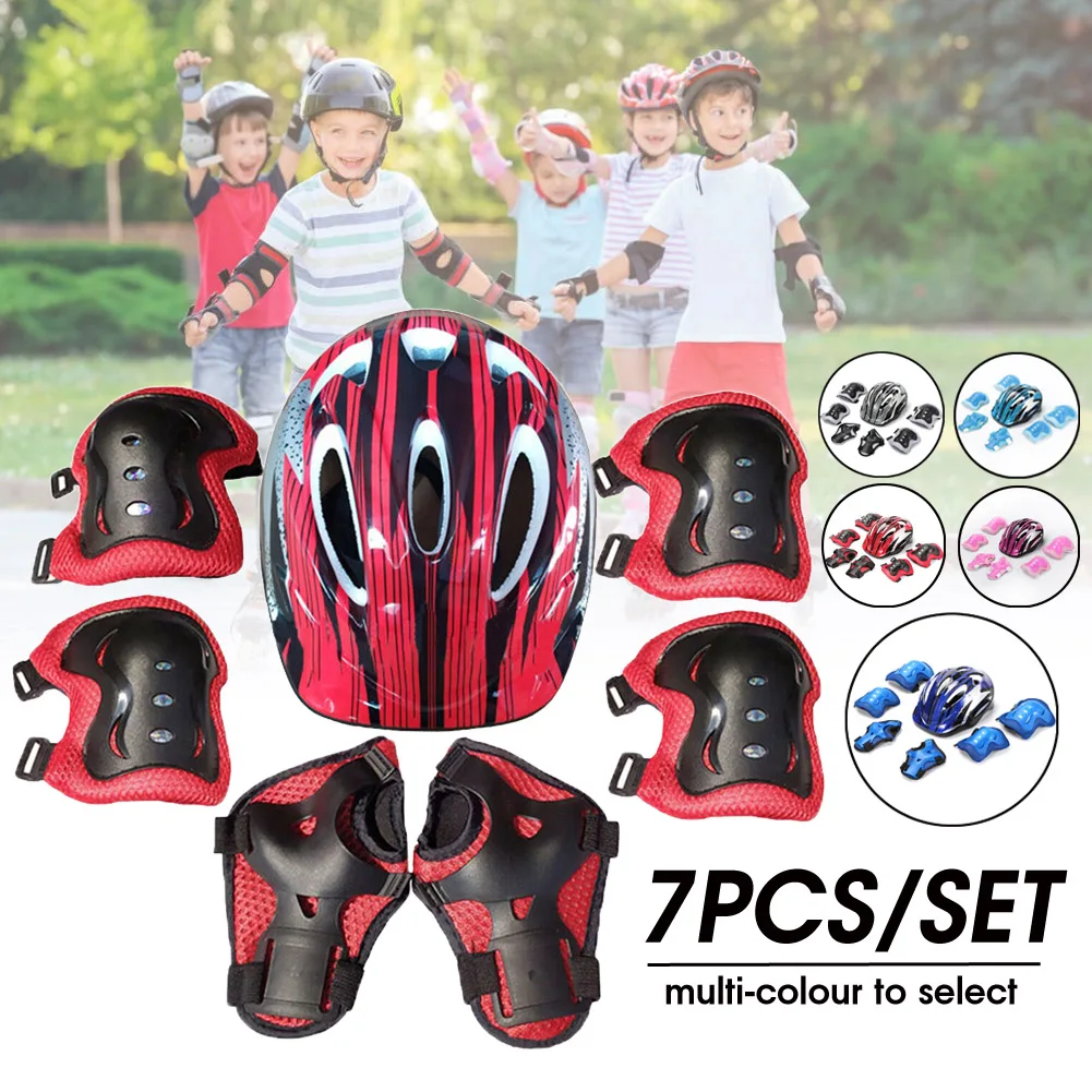 Kids Boy Girl Safety Helmet Knee Elbow Pad Sets Children Cycling Roller Skating Bicycle Slide Protection Safety Guard 7pcs/set