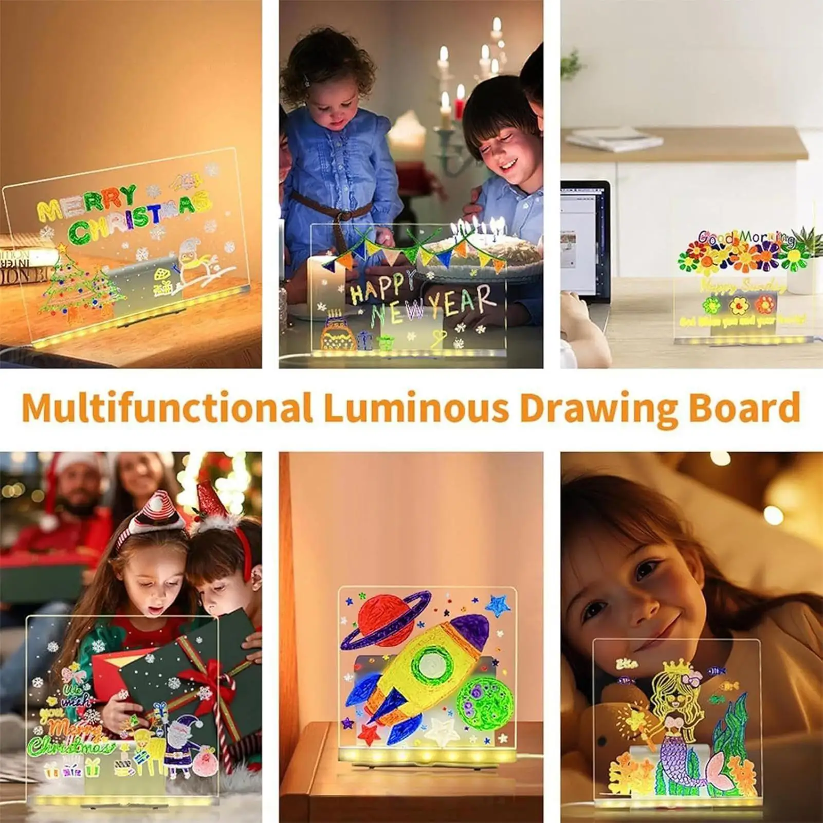 لوحة رسم مضيئة للأطفال، حامل USB قابل للتعديل، ألعاب حرفية ملونة مع قلم 7 ألوان، لوحة رسم مضيئة