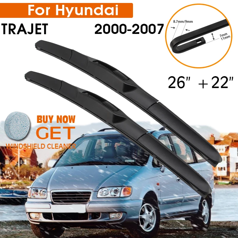 

Car Wiper Blade For Hyundai TRAJET 2000-2007 Windshield Rubber Silicon Refill Front Window Wiper 26"+22" LHD RHD Accessories