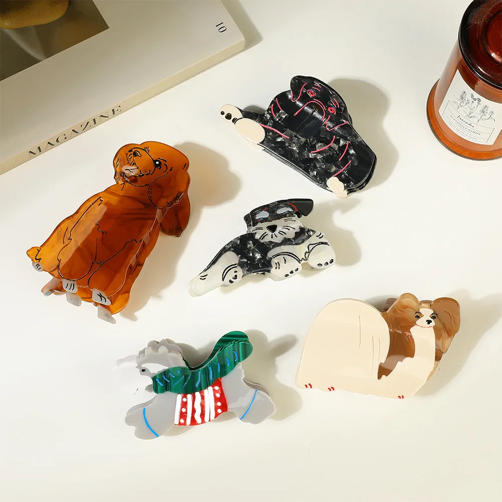 

Refreshing World Pet Dog Hair Claw Schnauzer Shapi Golden Puppy Acetate Hair Claw Clips Hair Accessories for Women Girls