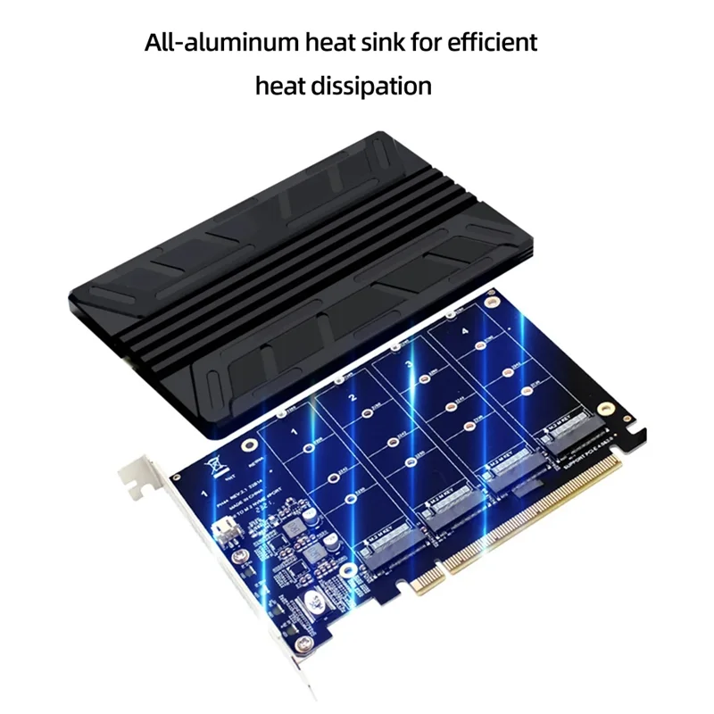 Placa adaptadora NVME M2 MKEY SSD RAID Pcie de alto desempenho com dissipador de calor integrado para resfriamento e estabilidade aprimorados