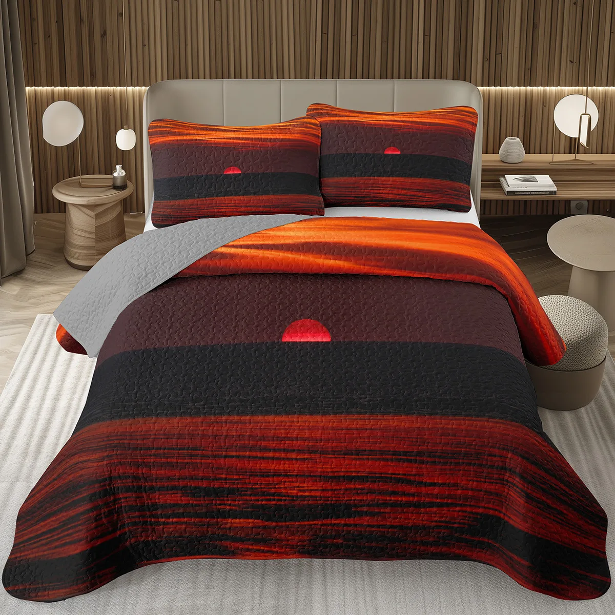 

Natural Scenery Bedspread Twin/Full/Queen/King, Sunrise Coverlet,2/3 Pieces Landscape Quilt Set, Reversible Grey Quilted Bedding