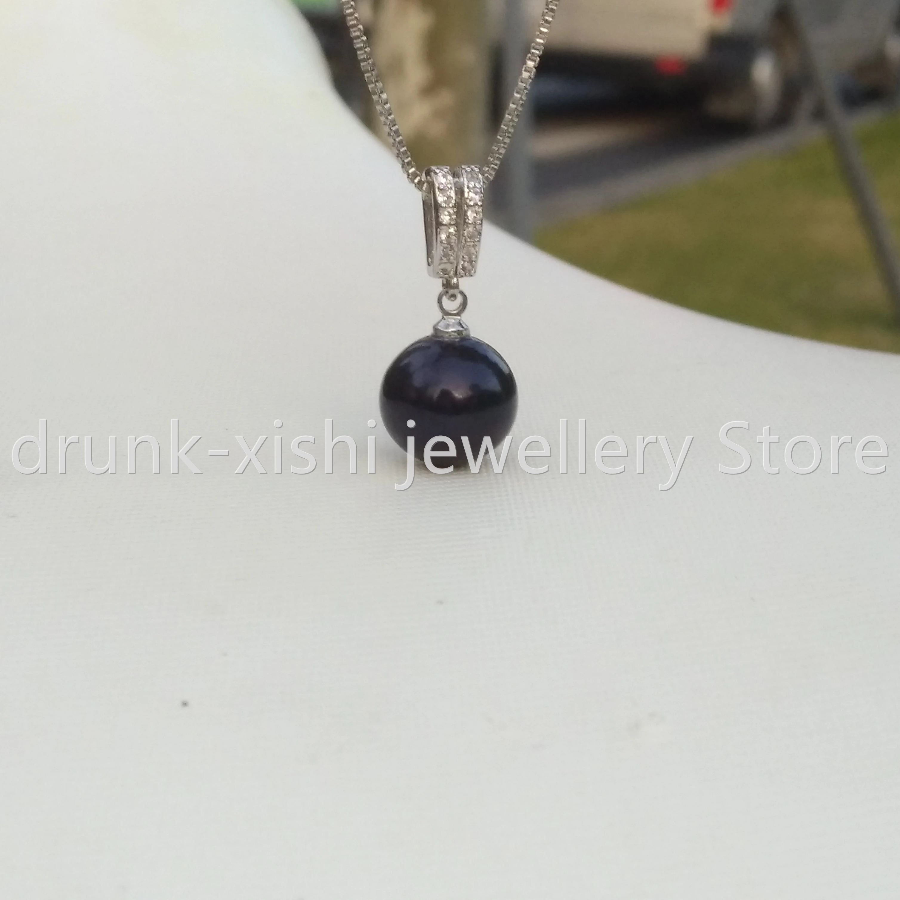 Pretty Design 10-11mm AAA Tahitian Dark Black Round Pearl Pendant Necklace 20in 50cm Nice Birthday Wedding Gift Free Shipping