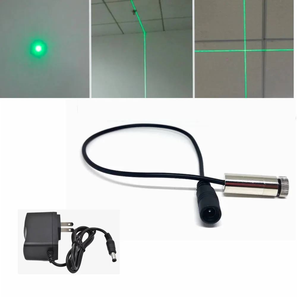 Adjustable Focusable 515nm 520nm  10mw Green Dot/Line/Cross Laser Module -AC+Adapter