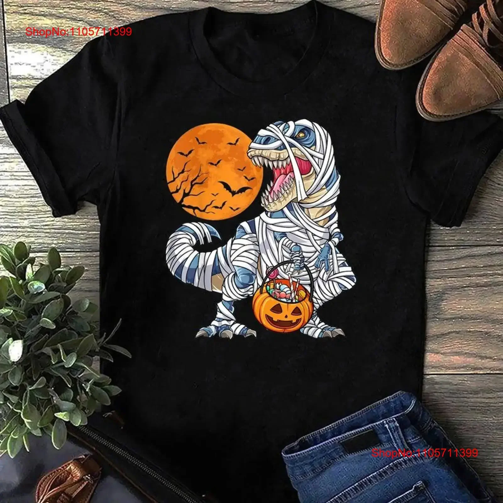 Halloween T Shirt for Boys Men Dinosaur rex Mummy Pumpkin long or short sleeves vintage Washed Unisex designer clothes