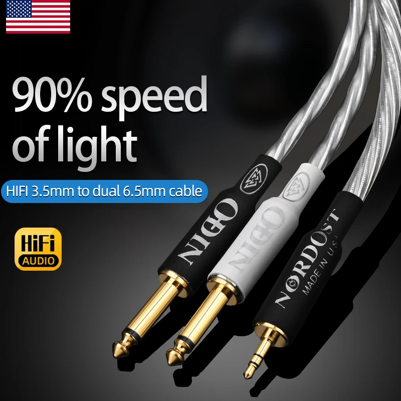 

ODIN Hifi 3.5mm to Dual 6.5mm Audio Cable 7N OCC Double 6.5mm Male 1/4" Mono Jack to Stereo 1/8" 3.5mm for Mixer Amplifier