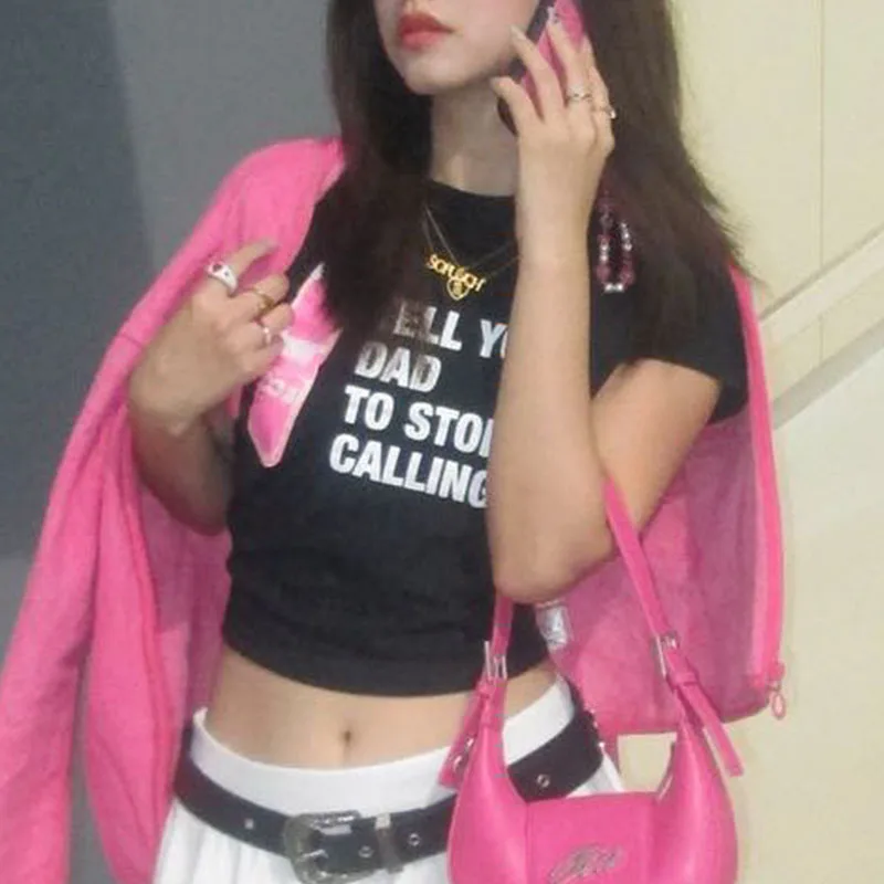 English Alphabet Print T-shirt Women Streetwear Harajuku Aesthetics Black Tops Tshirt 2022 Summer Fashion Y2k Female T Shirt