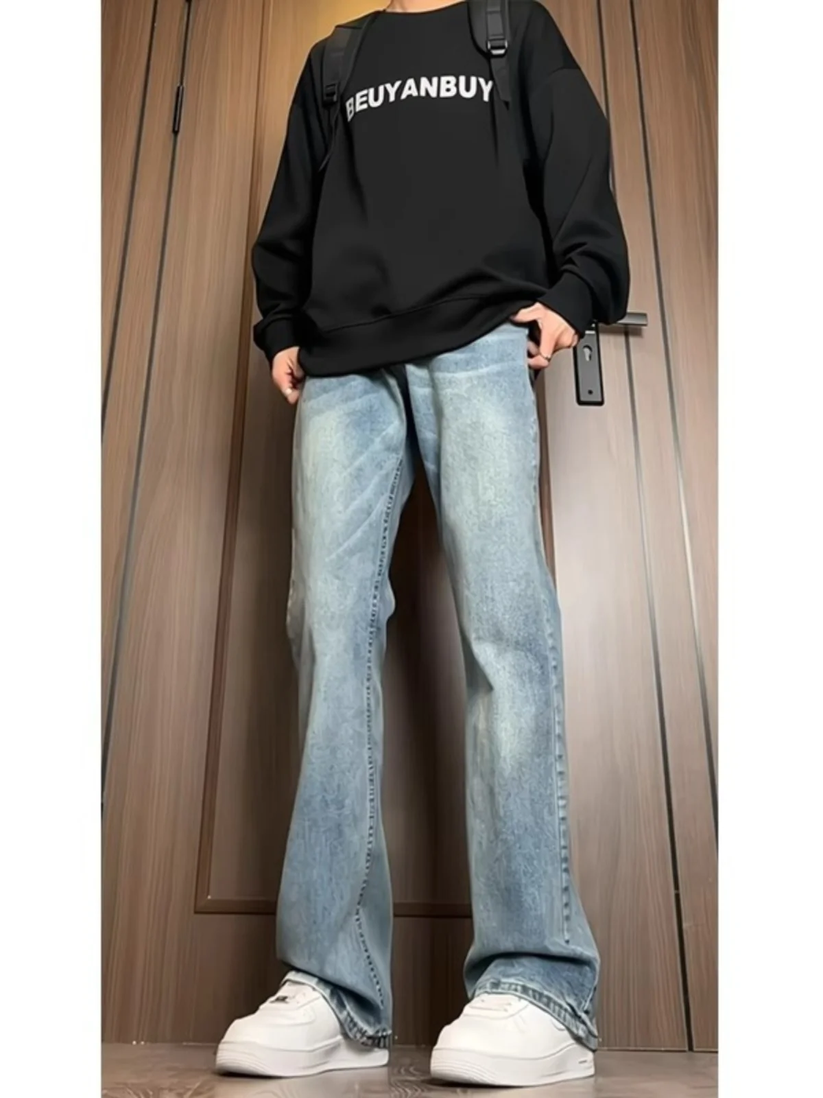 

Light Blue Retro High Street Men's Jeans Straight Leg Bell Bot Cleanfit American Vibe Casual Wear Spring Season