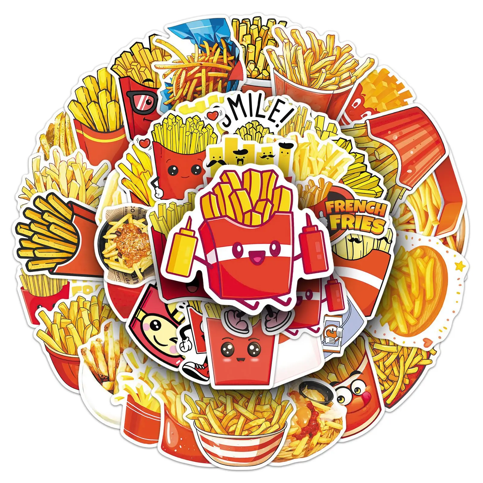 50PCS Cartoon French Fries Sticker Fast Food Graffiti Decal Creative DIY Water Cup Stationery Box Suitcase Waterproof Decal Toy
