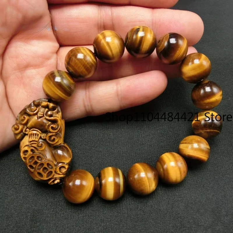 Natural Tiger Eye Stone Brave Bracelet Lovers Single Circle Wealth Warding Off Evil Jade Hand String Men and Women Lucky Amulet