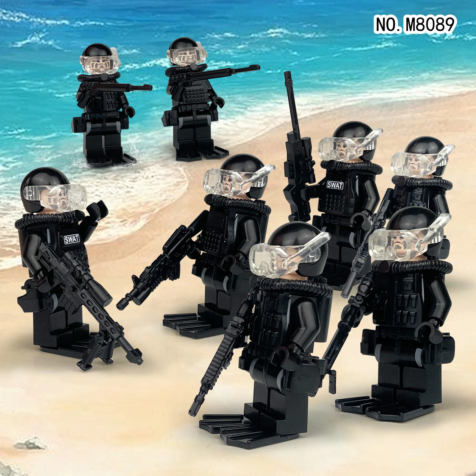 

Cross-border wholesale M8089 diver black SWAT small particle building block doll military equipment toy