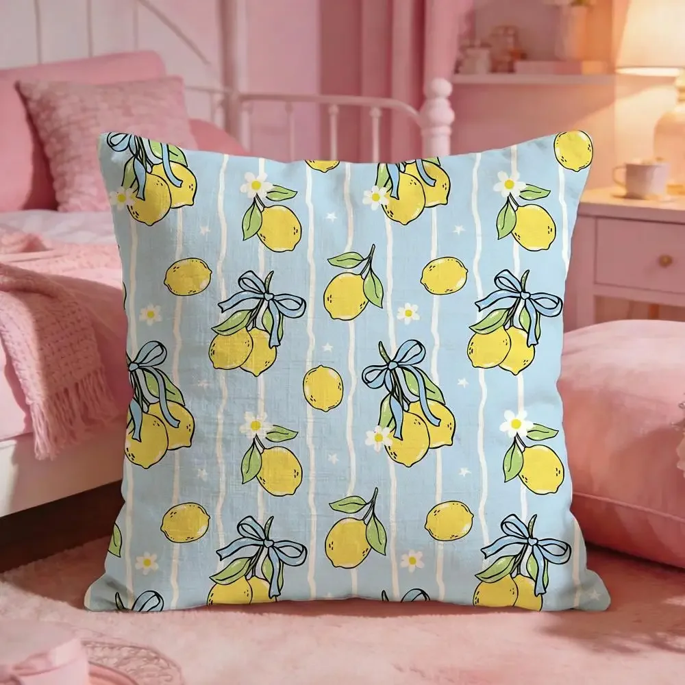 Lemon Floral Pattern Cushion Cover Premium Comfort Reversible Pillow Cove -Two in One Design for Any Room & Car Interior