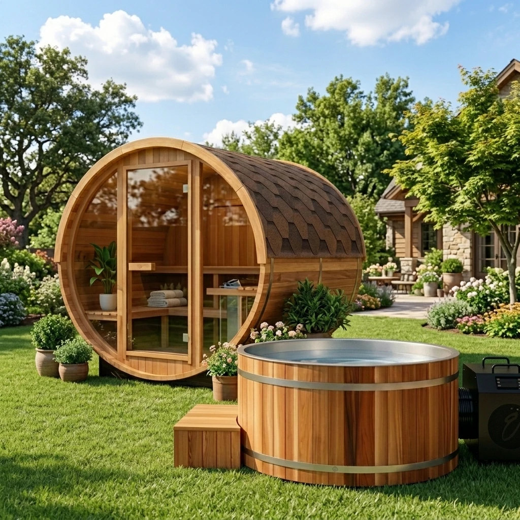 Factory Directly Sale Barrel Sauna 6 Person Red Cedar Barrel Sauna Outdoor With Wood Burning Stove
